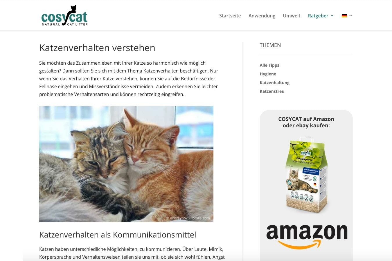 Produkt-Website von COSYCAT Katzenstreu