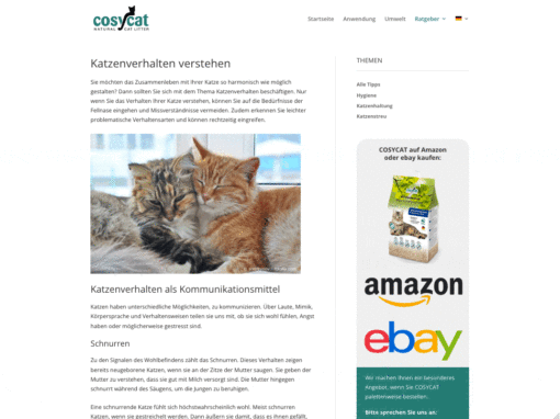 COSYCAT Produktseite: Texterstellung von Blogbeiträgen und Übersetzung