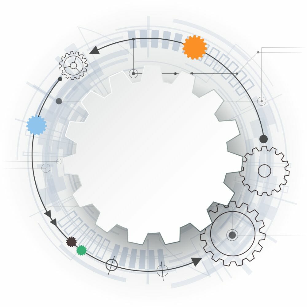 White gear in a technical illustration: symbol image of terminology in technical translation